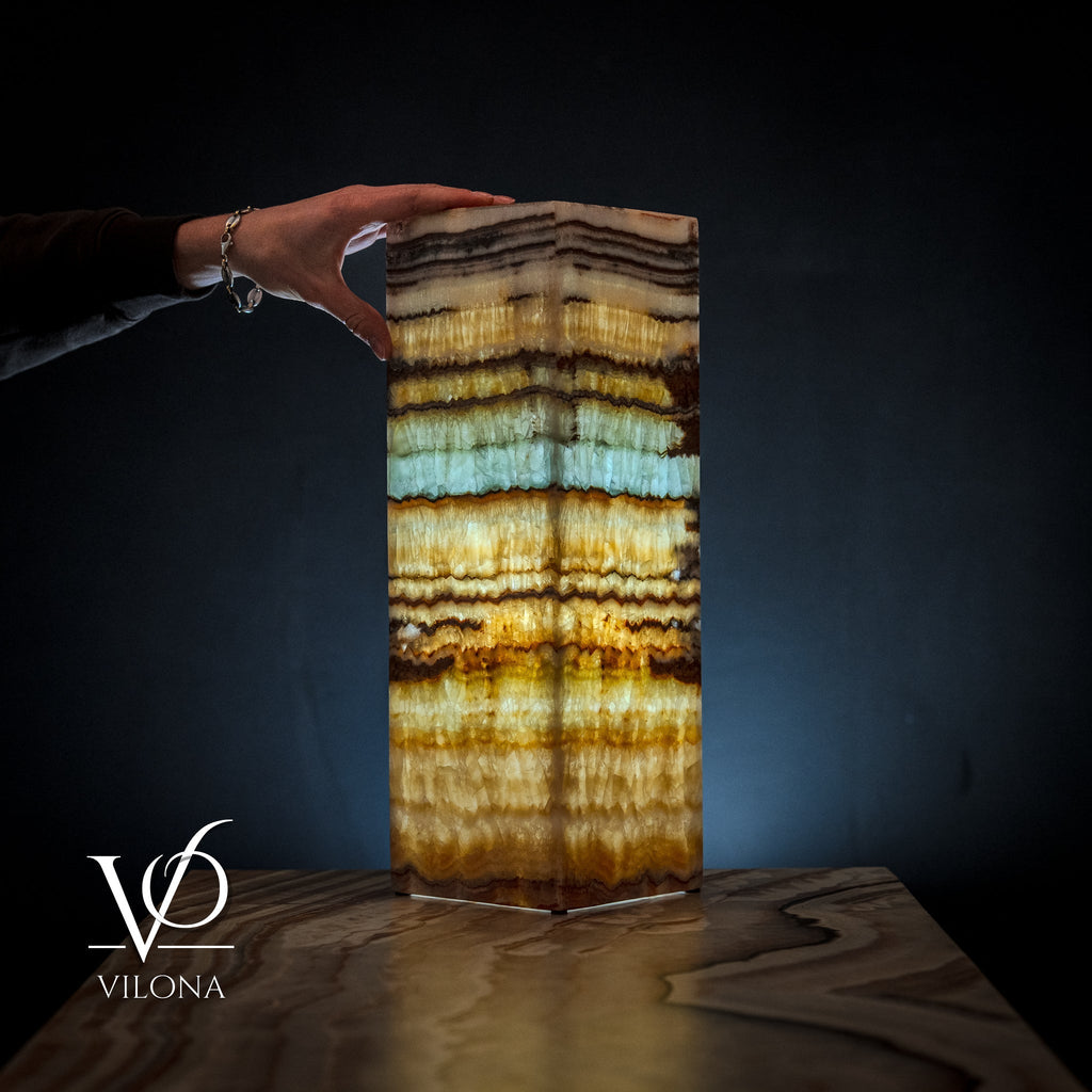 Aqua Onyx Square Table Lamp (Small #63)