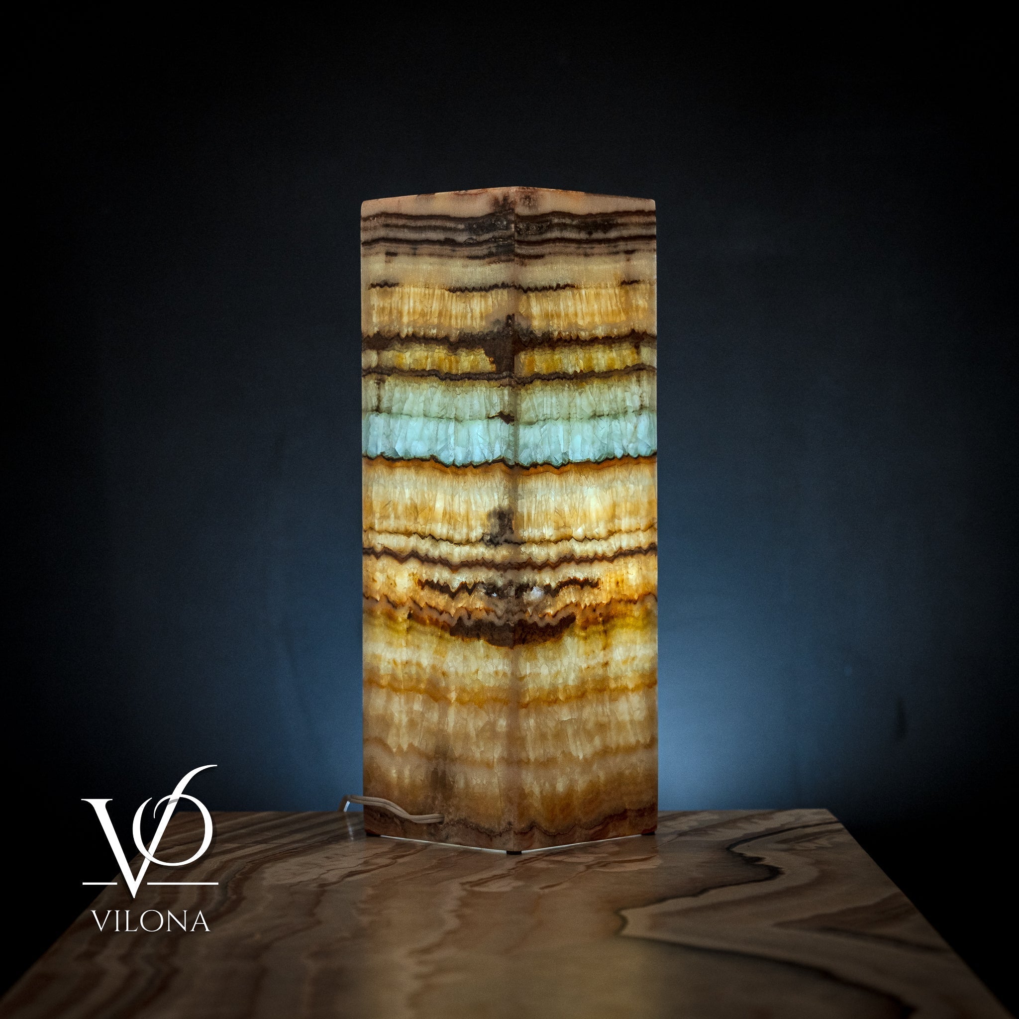 Aqua Onyx Square Table Lamp (Small #63)