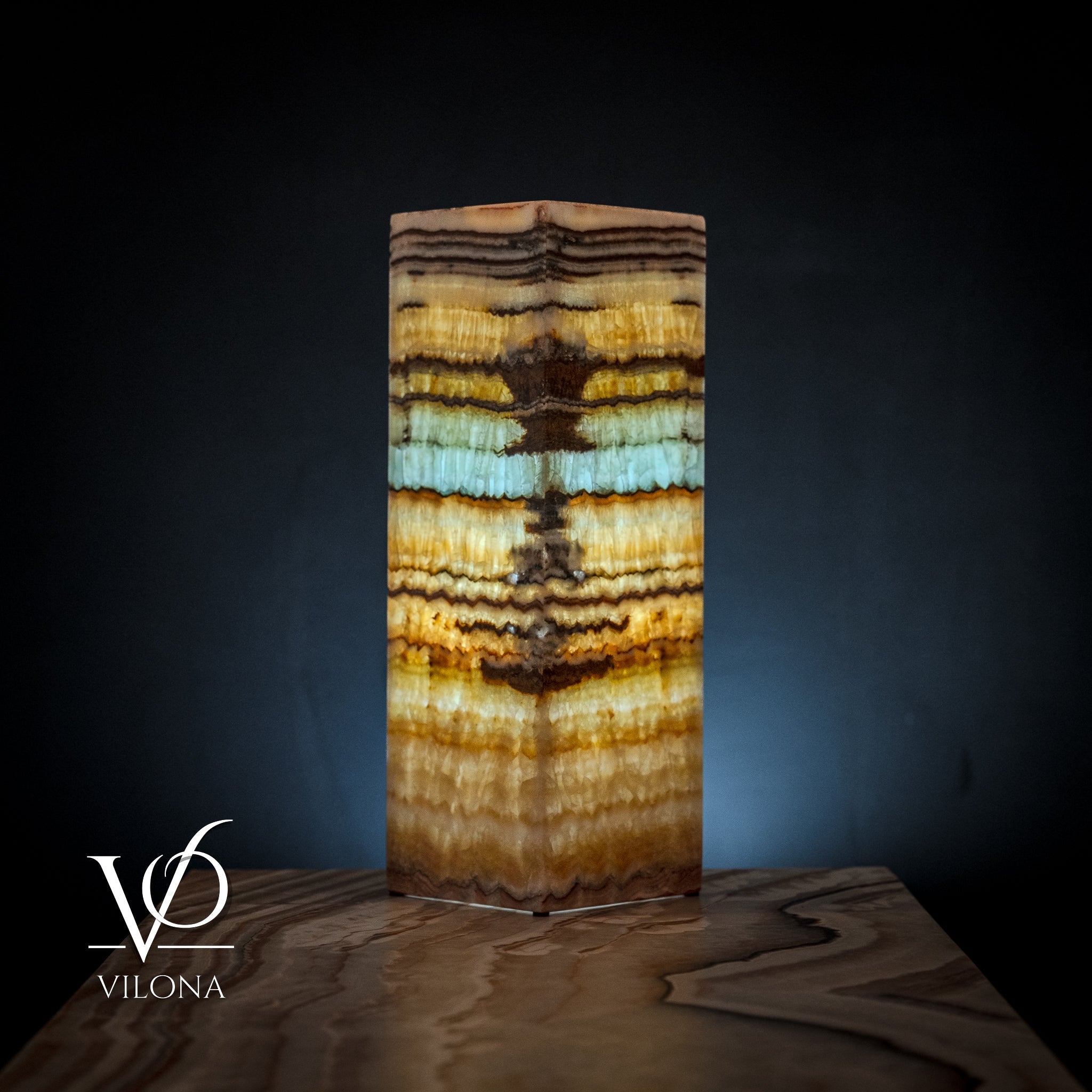 Aqua Onyx Square Table Lamp (Small #63)