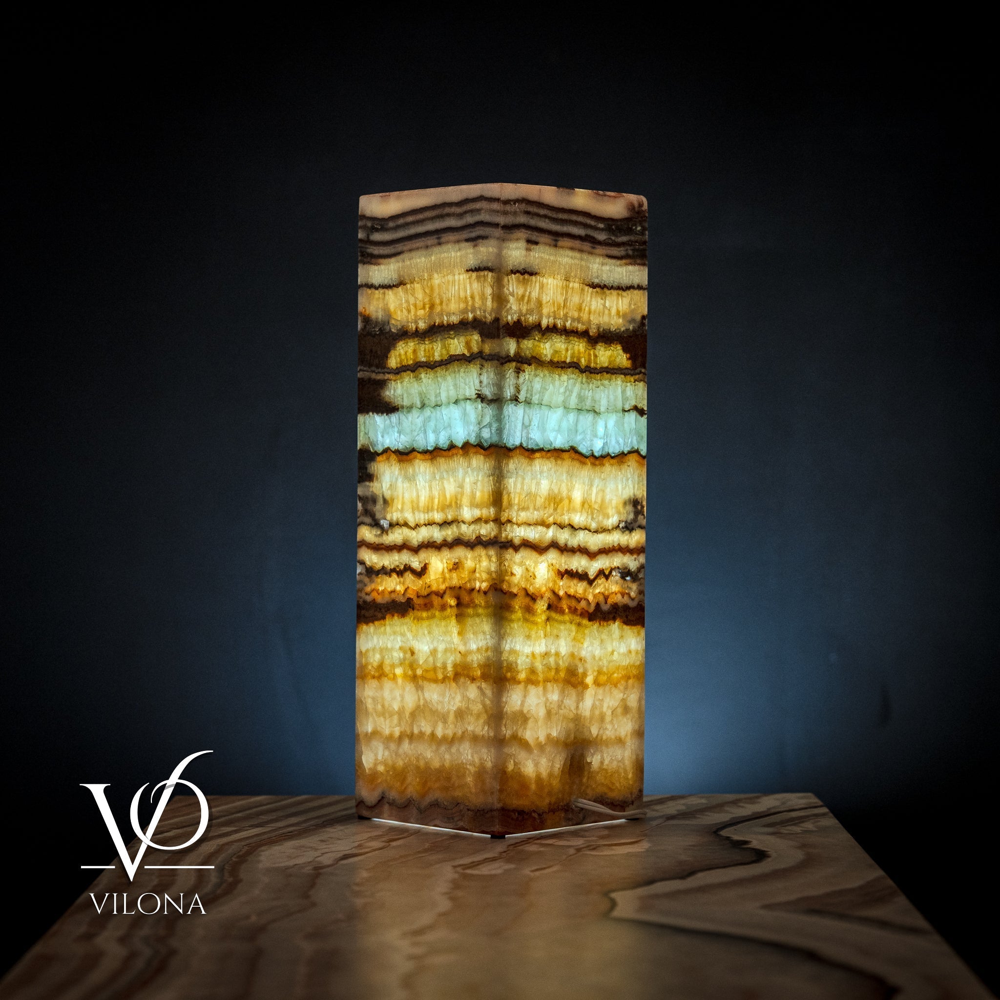 Aqua Onyx Square Table Lamp (Small #63)