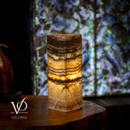 Aqua Onyx Table Lamp - Small - (18" Tall, 6x6" Closed Top Square #69)