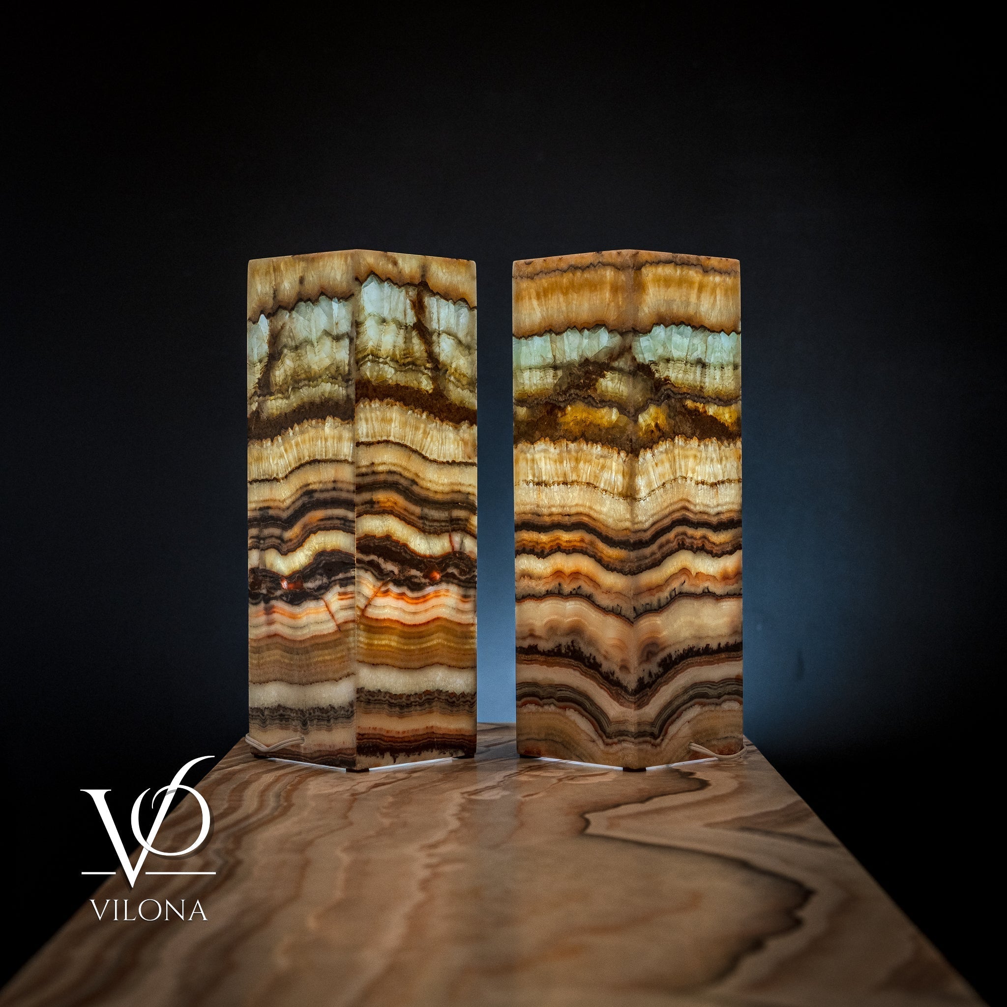 Aqua Onyx Square Table Lamp (Small Pair #65)