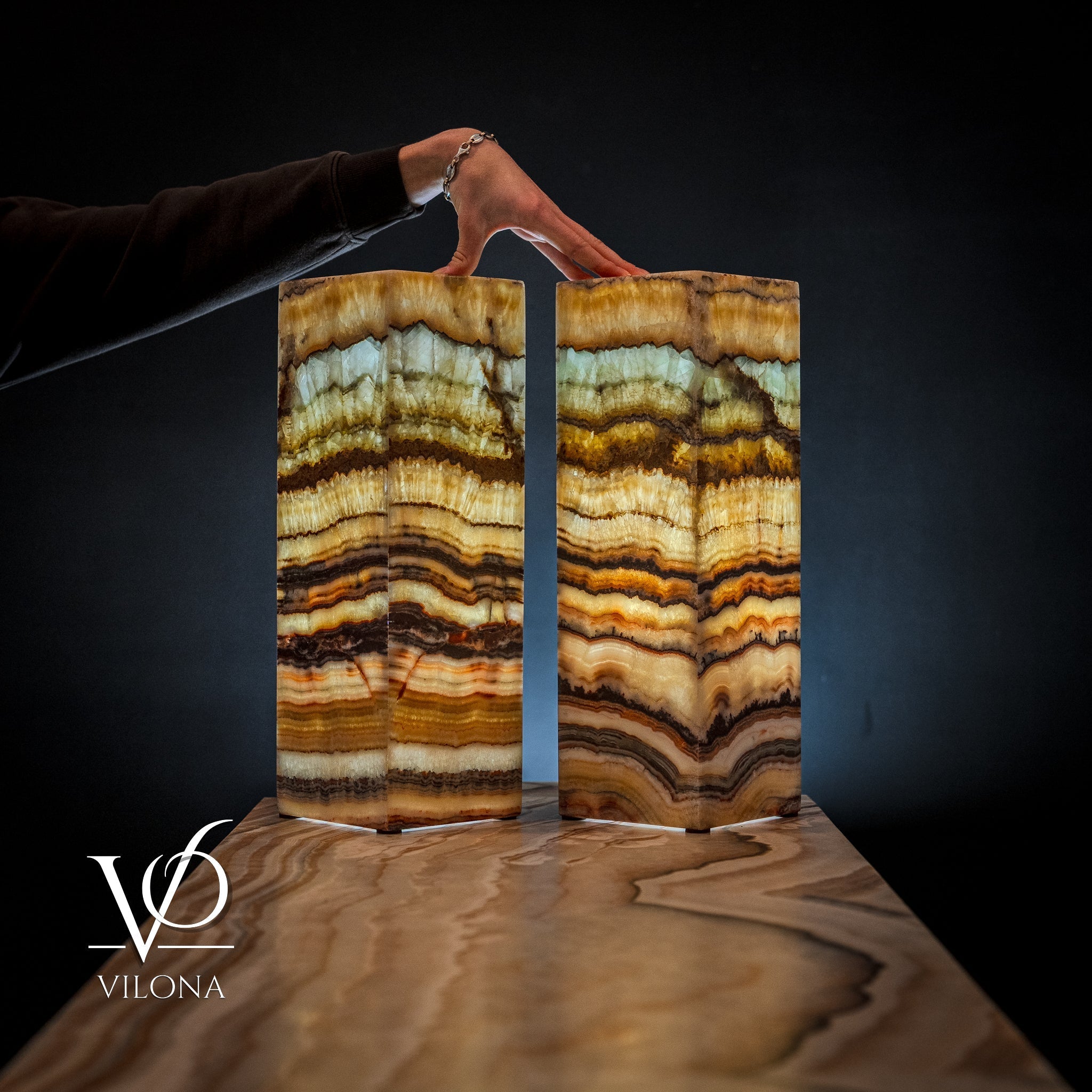 Aqua Onyx Square Table Lamp (Small Pair #65)