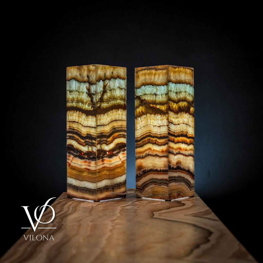 Aqua Onyx Square Table Lamp (Small Pair #65)