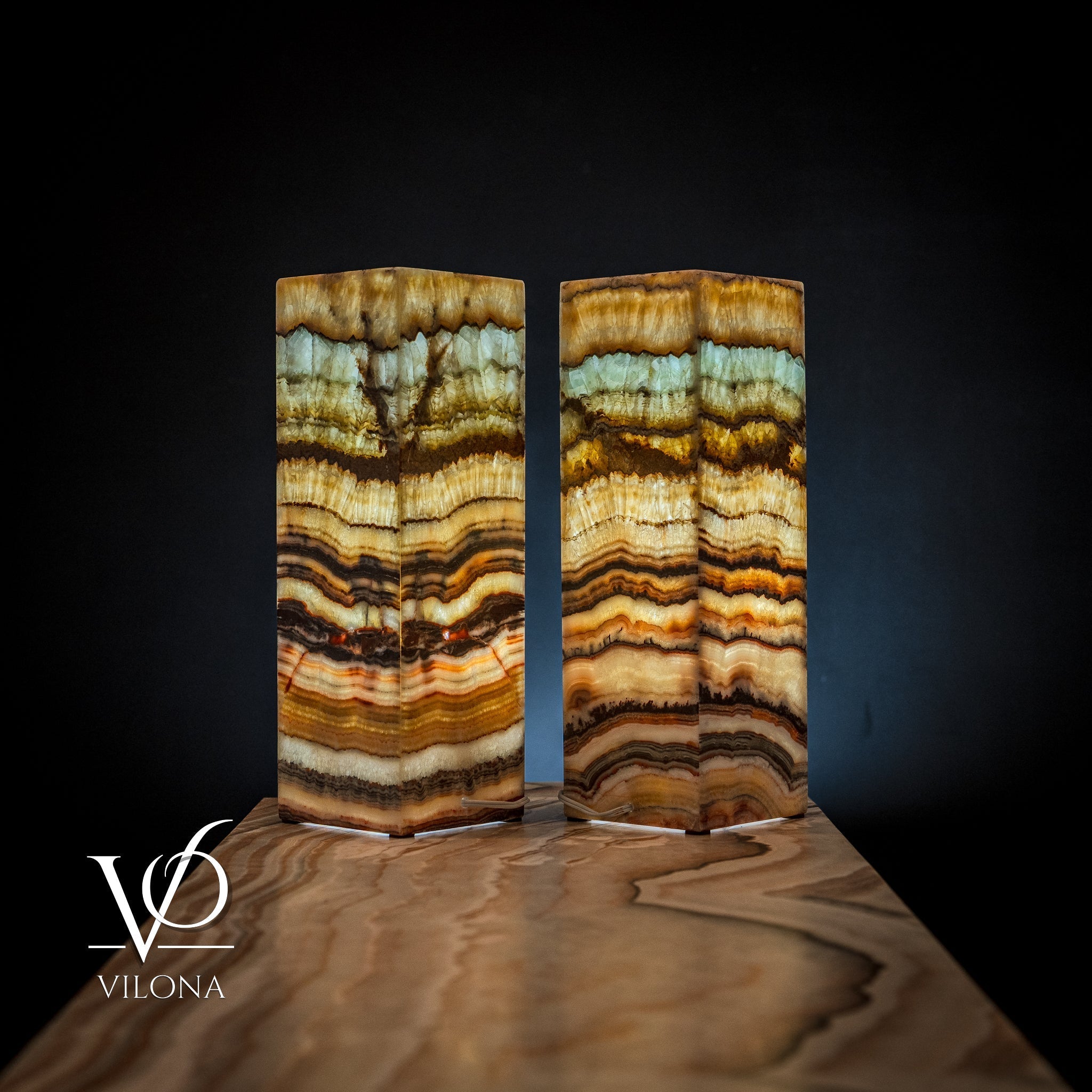 Aqua Onyx Square Table Lamp (Small Pair #65)