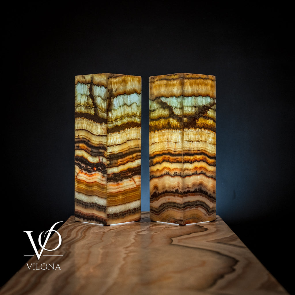 Aqua Onyx Square Table Lamp (Small Pair #65)