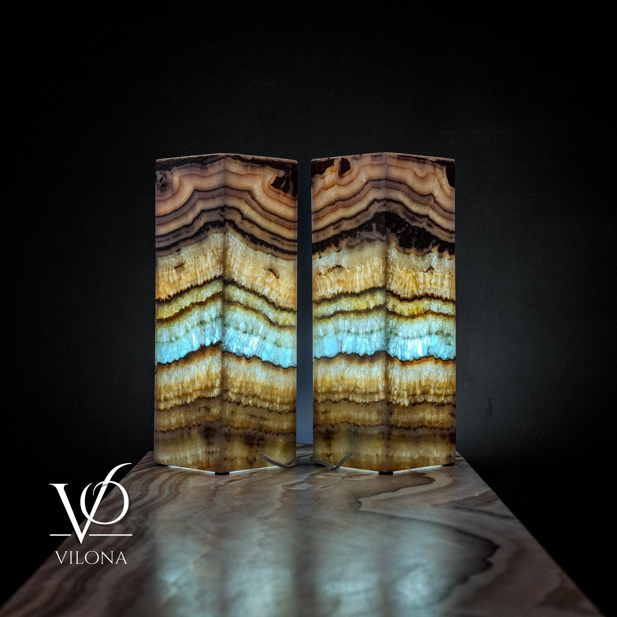 Aqua Onyx Square Table Lamp (Small Pair #66)