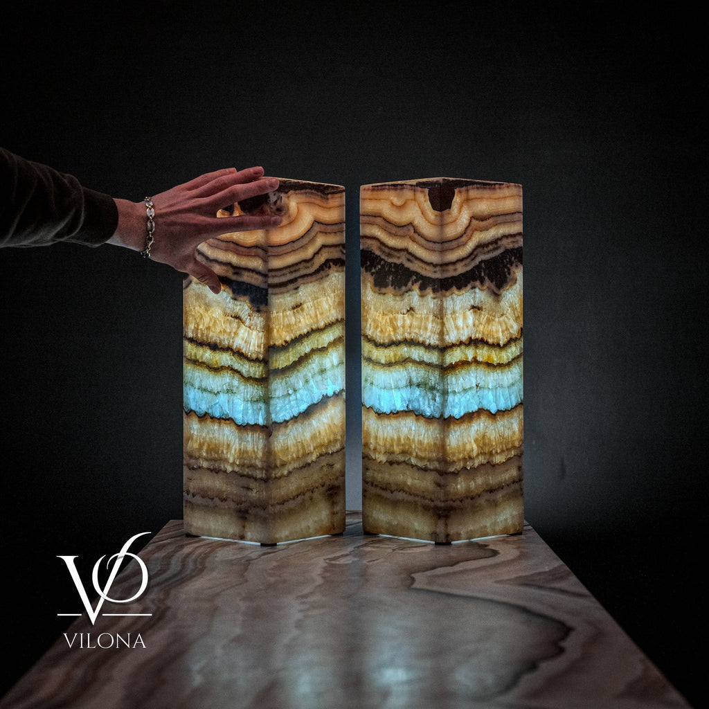 Aqua Onyx Square Table Lamp (Small Pair #66)