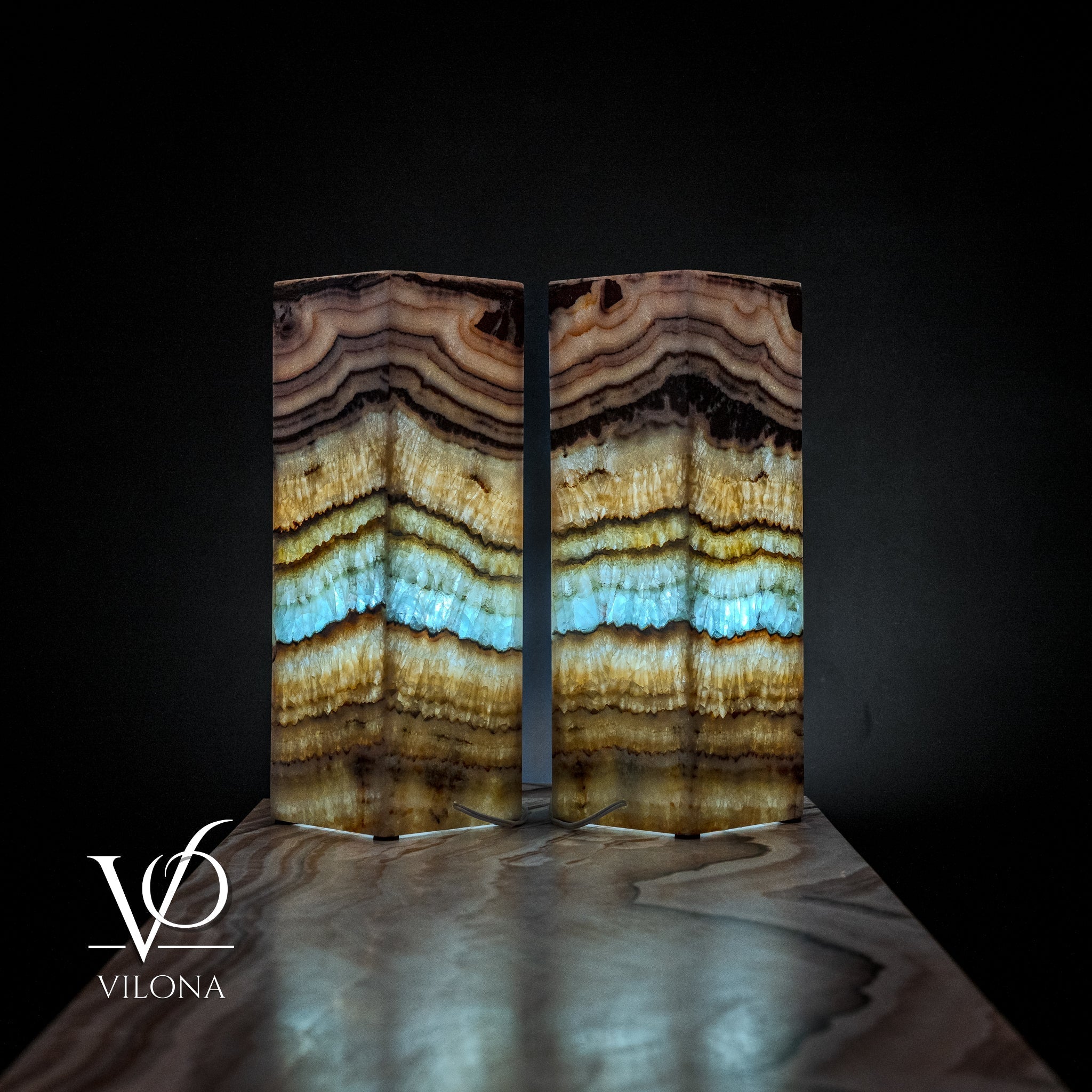Aqua Onyx Square Table Lamp (Small Pair #66)