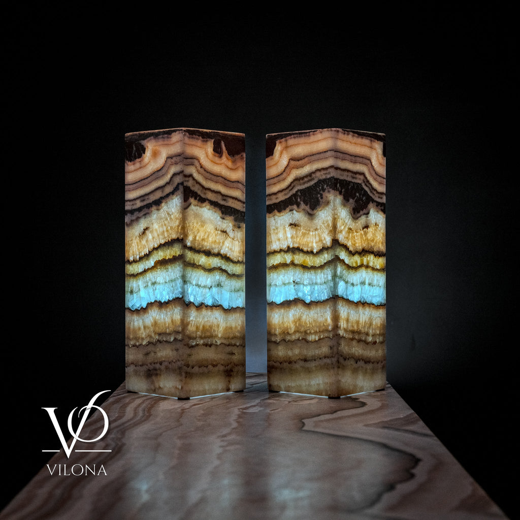 Aqua Onyx Square Table Lamp (Small Pair #66)