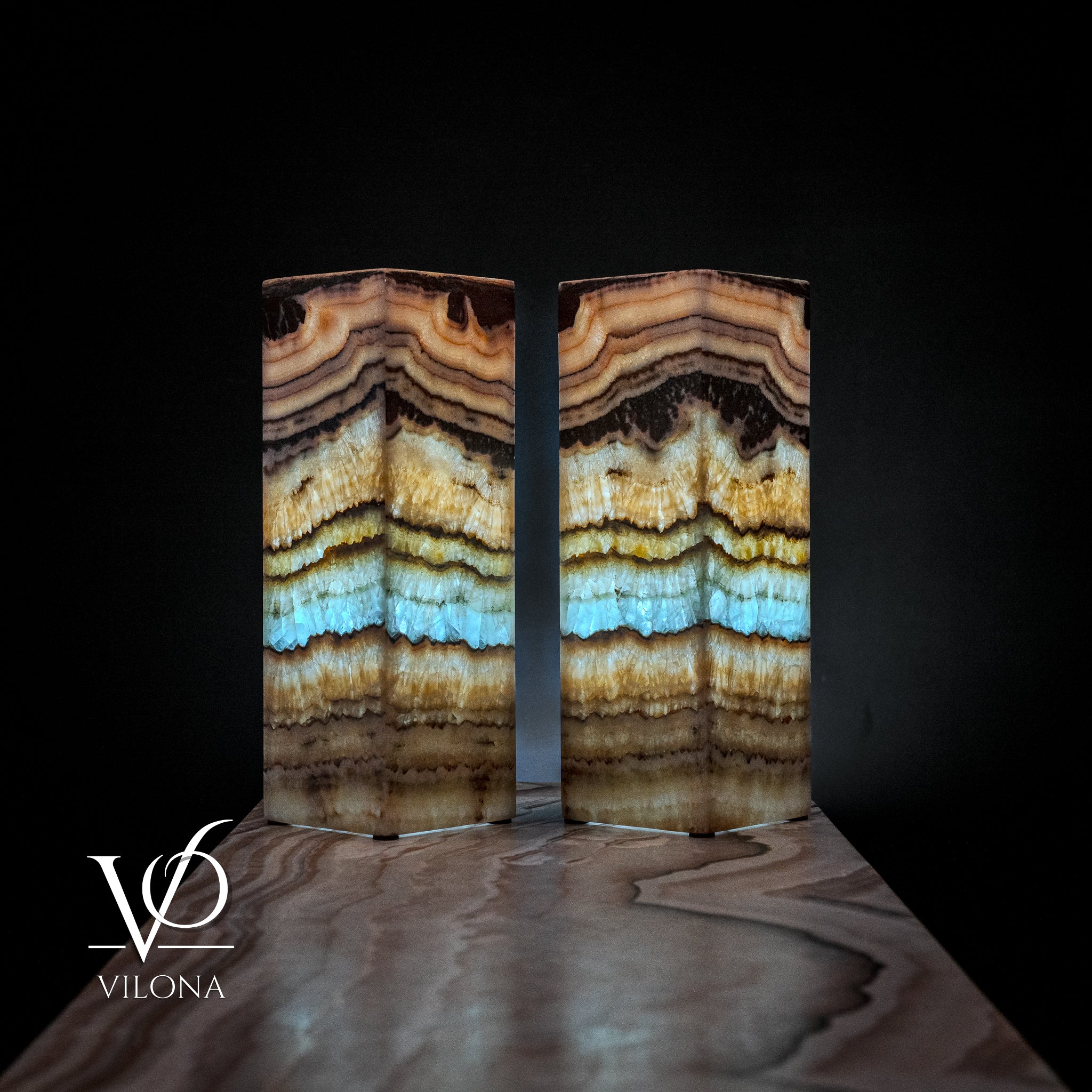 Aqua Onyx Square Table Lamp (Small Pair #66)