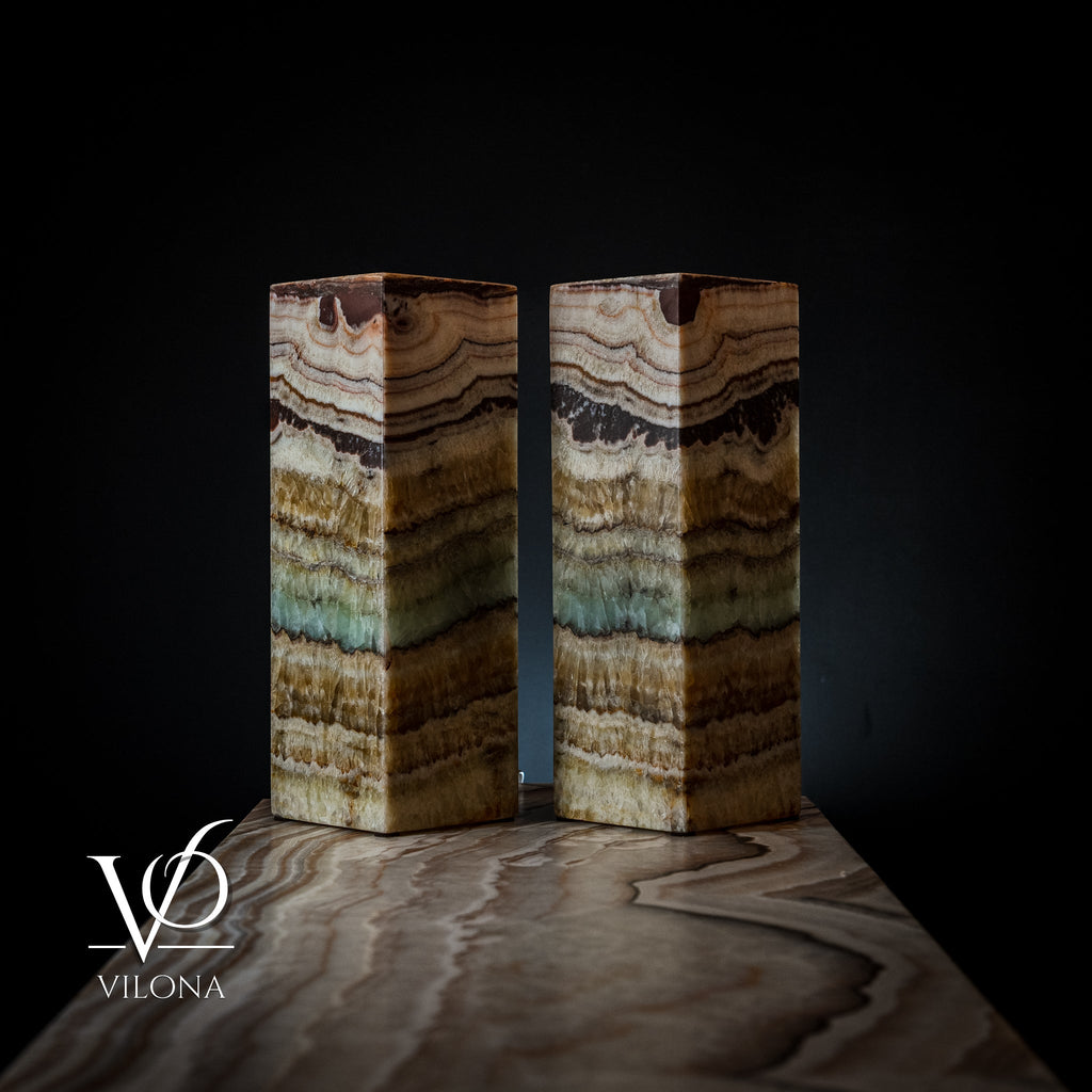 Aqua Onyx Square Table Lamp (Small Pair #66)