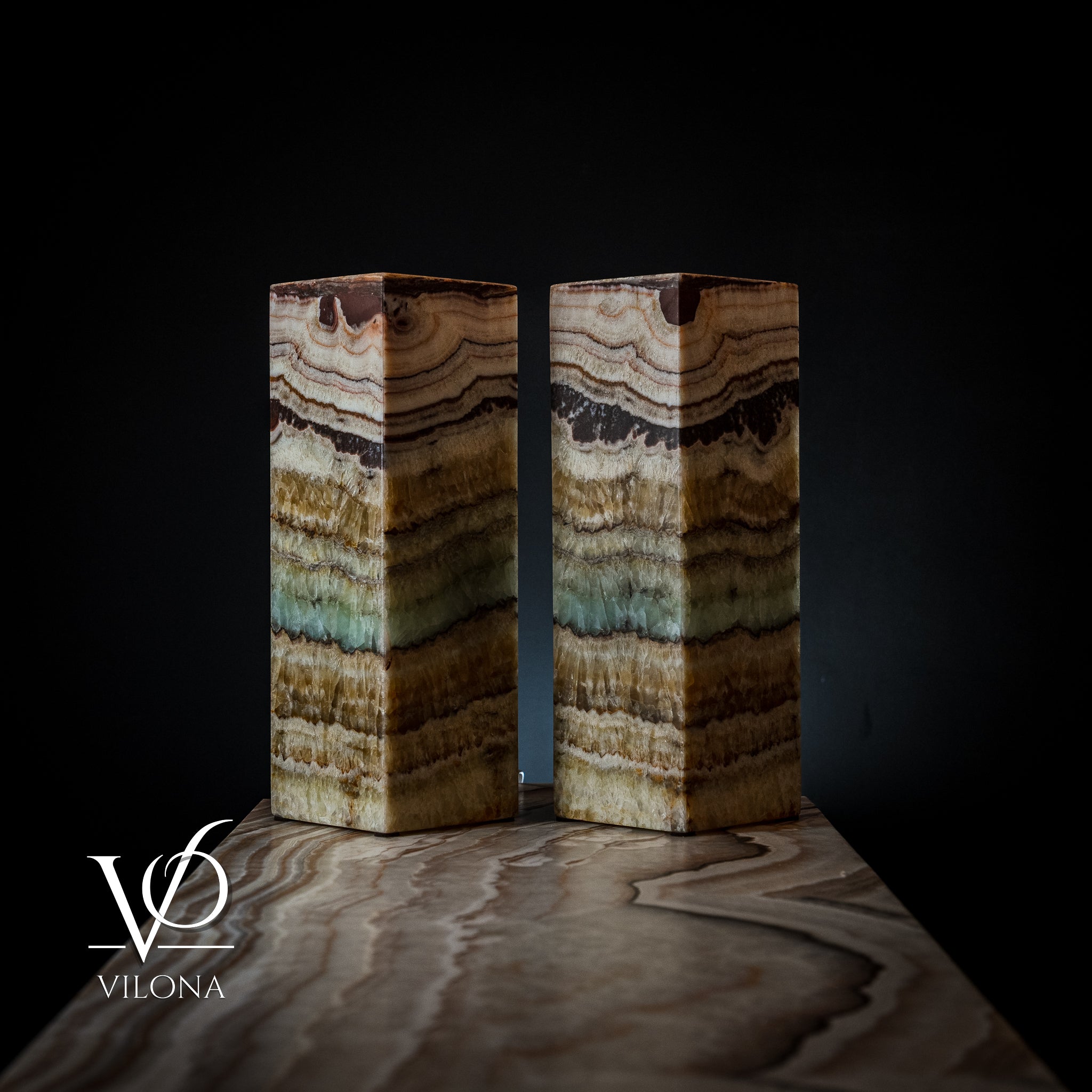 Aqua Onyx Square Table Lamp (Small Pair #66)
