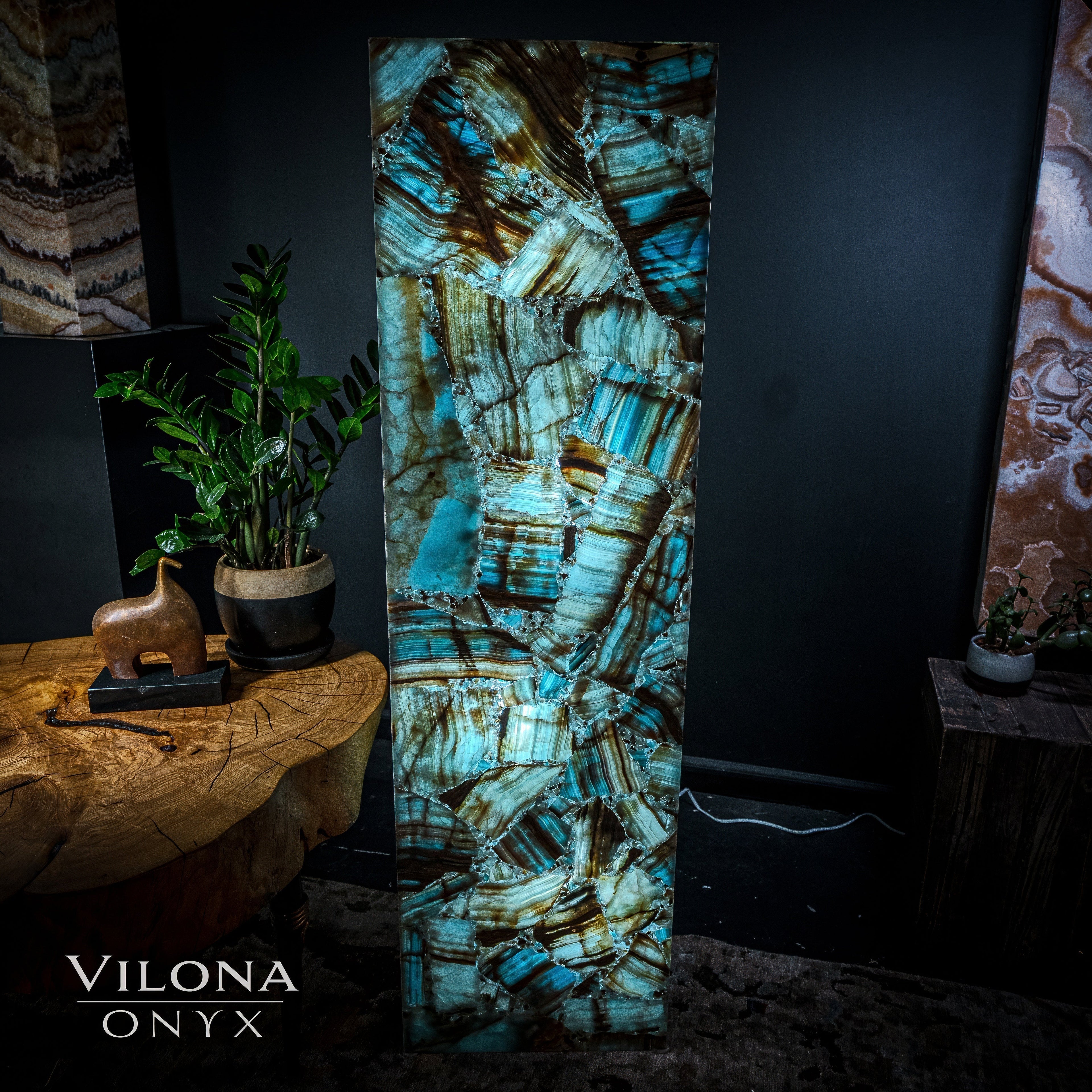 Argentina Blue Onyx Floor Lamp - Medium - 55"H - 16"W x 8"W - Rectangle - #1