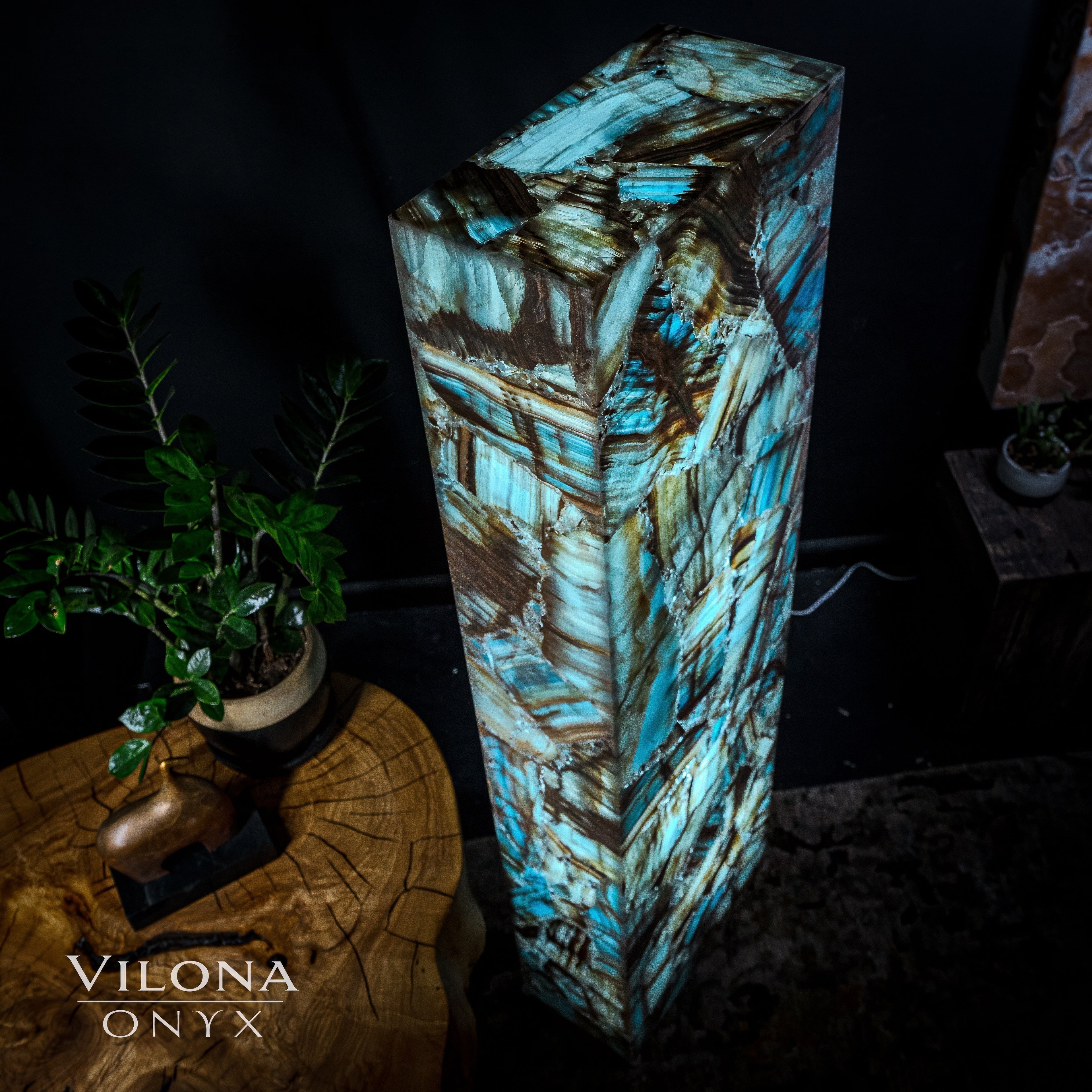 Argentina Blue Onyx Floor Lamp - Medium - 55"H - 16"W x 8"W - Rectangle - #1