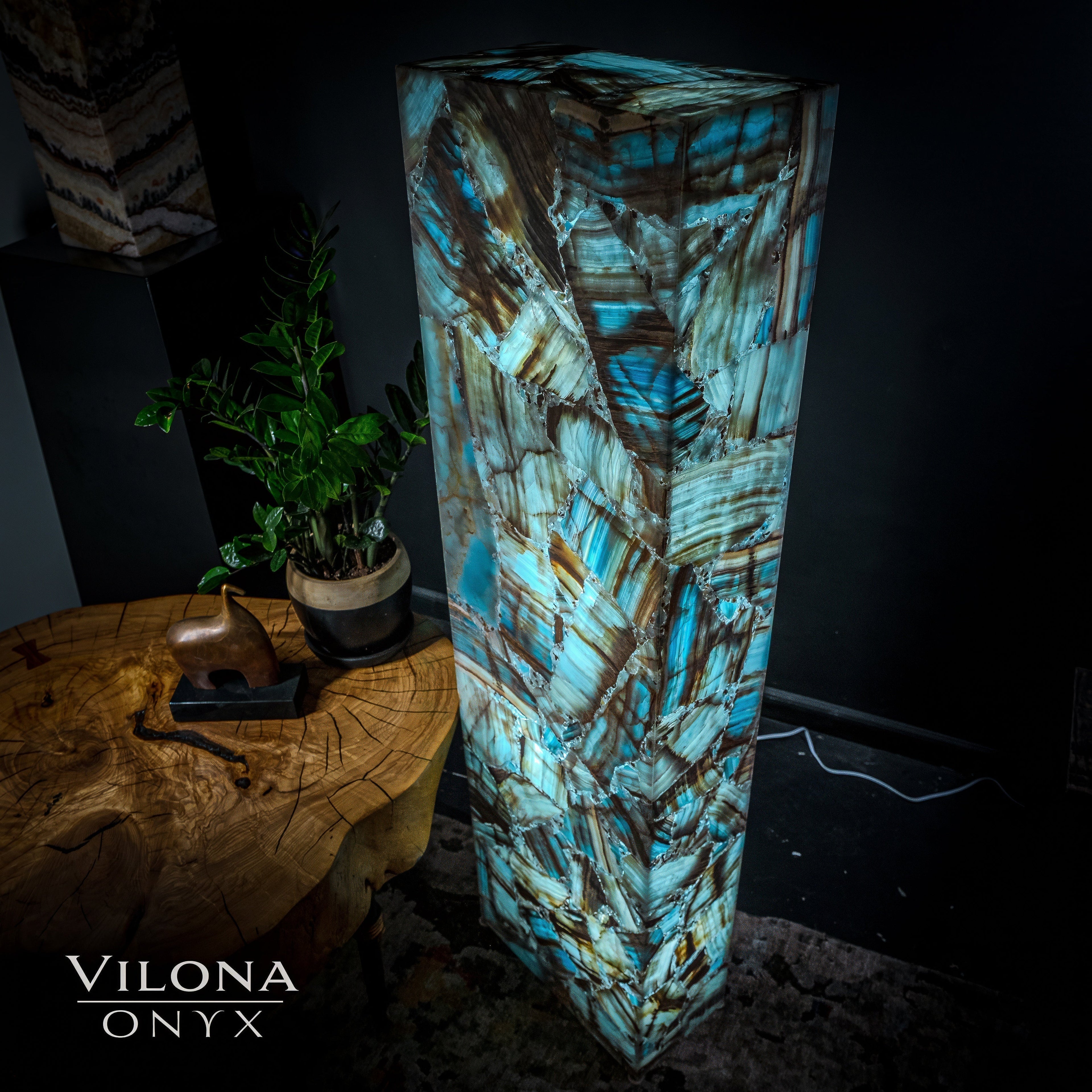 Argentina Blue Onyx Floor Lamp - Medium - 55"H - 16"W x 8"W - Rectangle - #1
