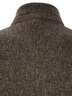 Brunello Cucinelli Women Wool And Cashmere Diagonal Mélange Coat With Belt And Necklace