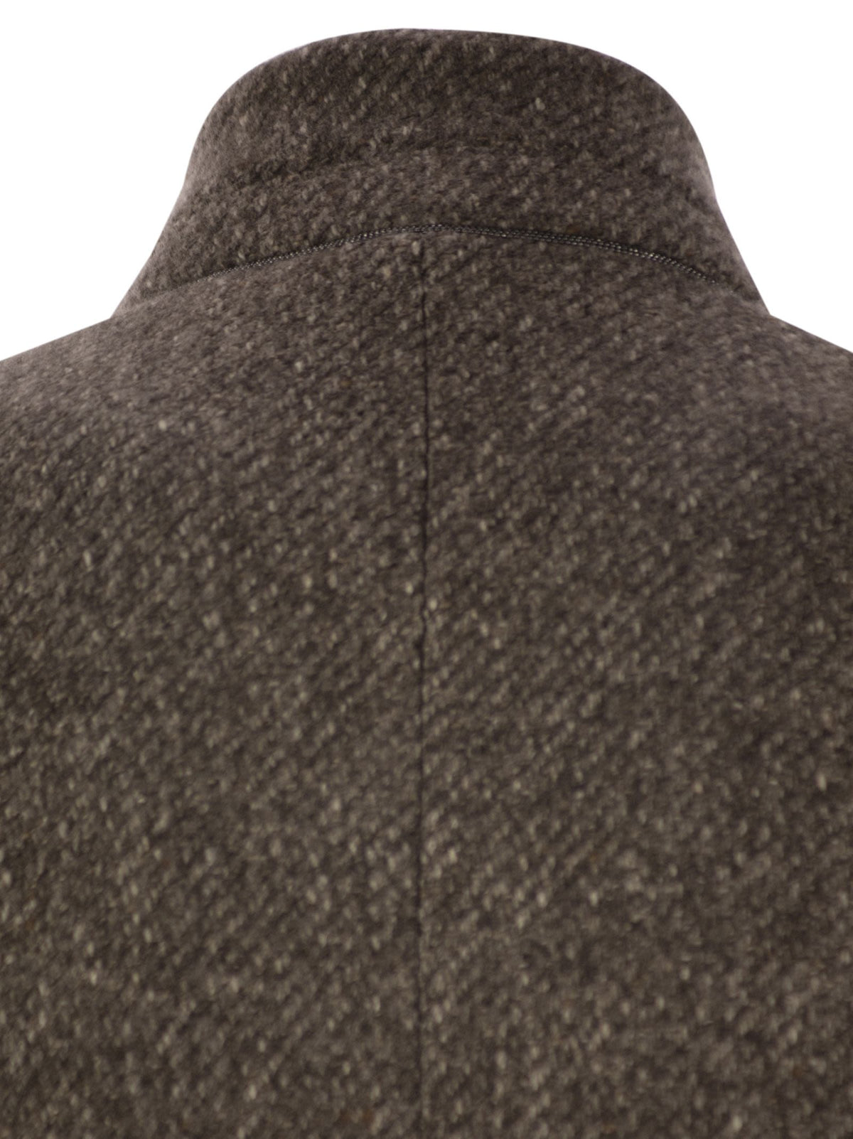 Brunello Cucinelli Women Wool And Cashmere Diagonal Mélange Coat With Belt And Necklace