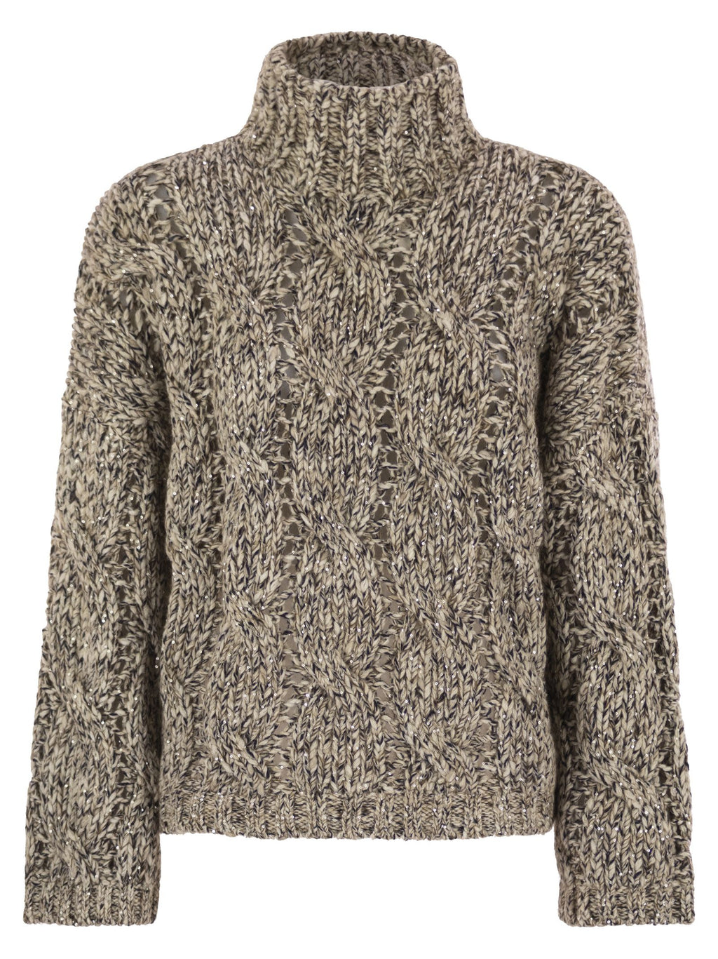 Brunello Cucinelli Women Soft Wool, Cashmere And Mohair Turtleneck Sweater With Braided Design