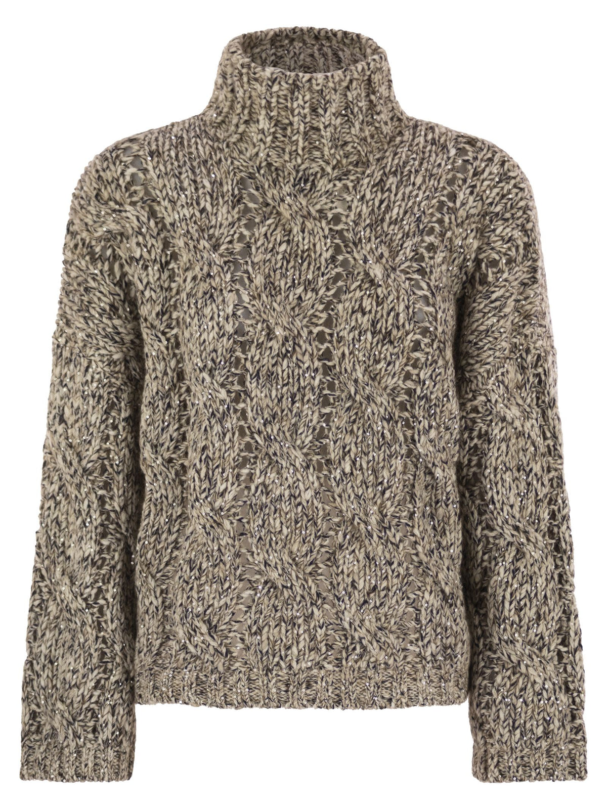 Brunello Cucinelli Women Soft Wool, Cashmere And Mohair Turtleneck Sweater With Braided Design
