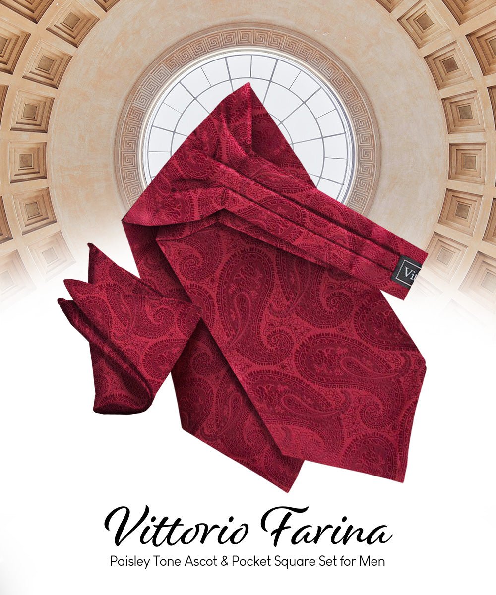 Vittorio Farina Men's Woven Paisley Ascot & Pocket Square