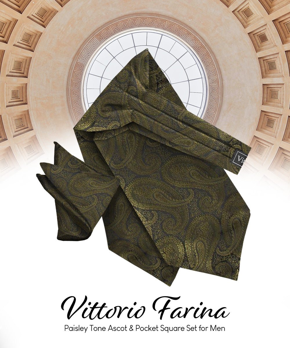 Vittorio Farina Men's Woven Paisley Ascot & Pocket Square