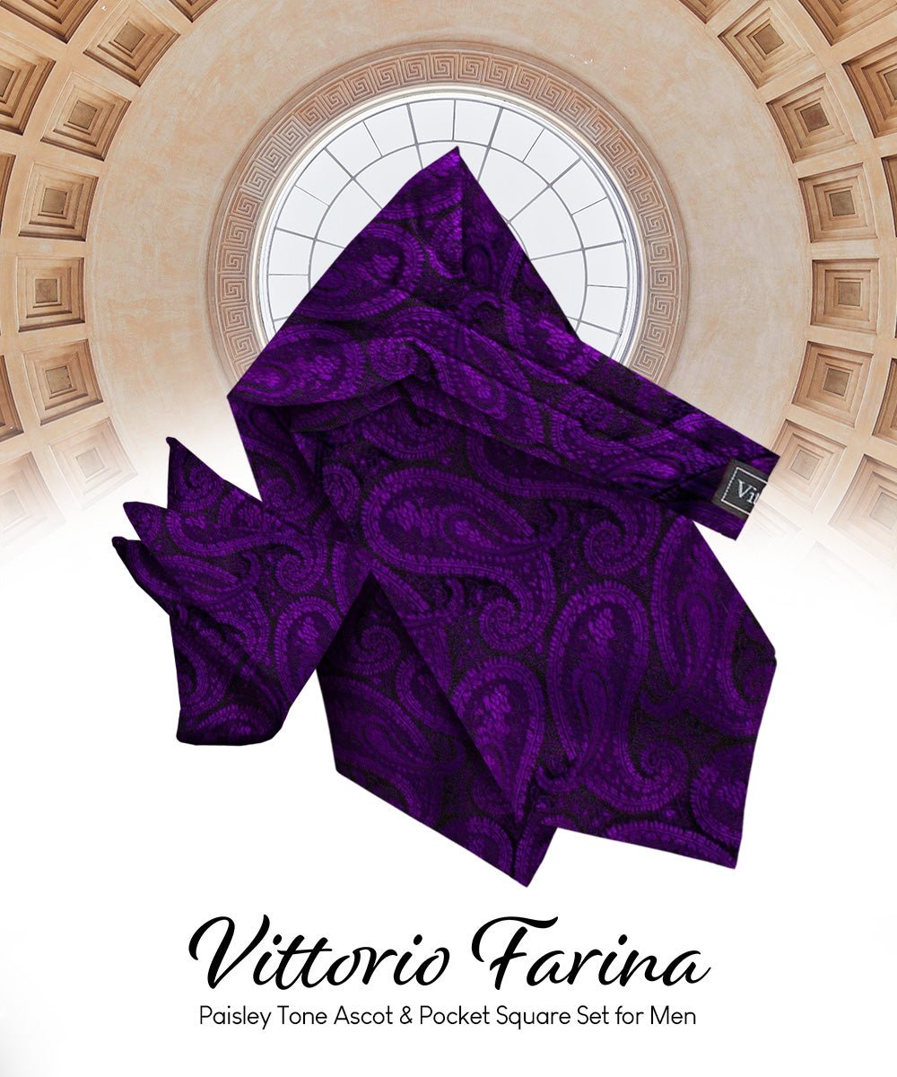 Vittorio Farina Men's Woven Paisley Ascot & Pocket Square
