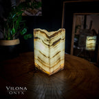 Ashen Glow Onyx Lamp (Small Square Table Lamp #7)