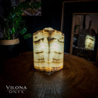 Ashen Glow Onyx Lamp (Small Square Table Lamp #7)