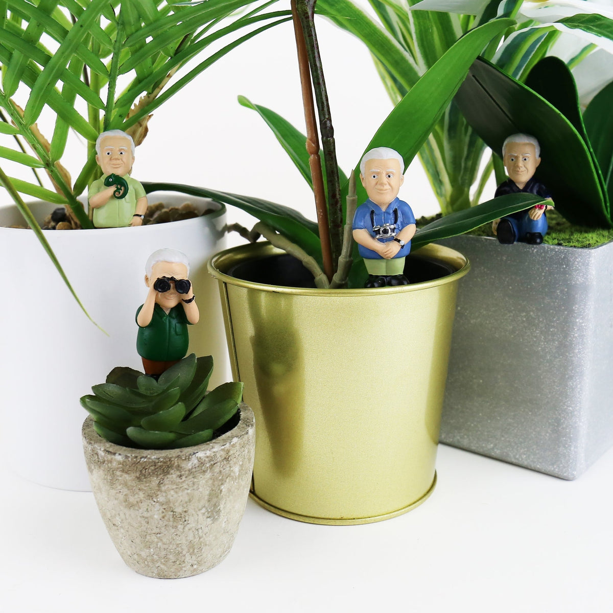 4-pk Mini Attenborough Explorers Planter Figurine Markers - Plant Pot Decorations