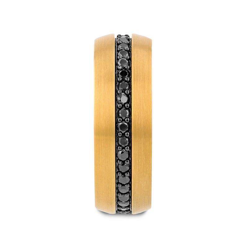 AURYN Gold-Plated Tungsten Ring with Black Sapphires – 8mm