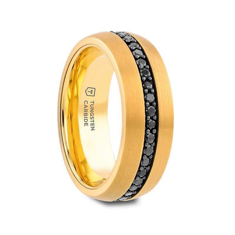 AURYN Gold-Plated Tungsten Ring with Black Sapphires – 8mm