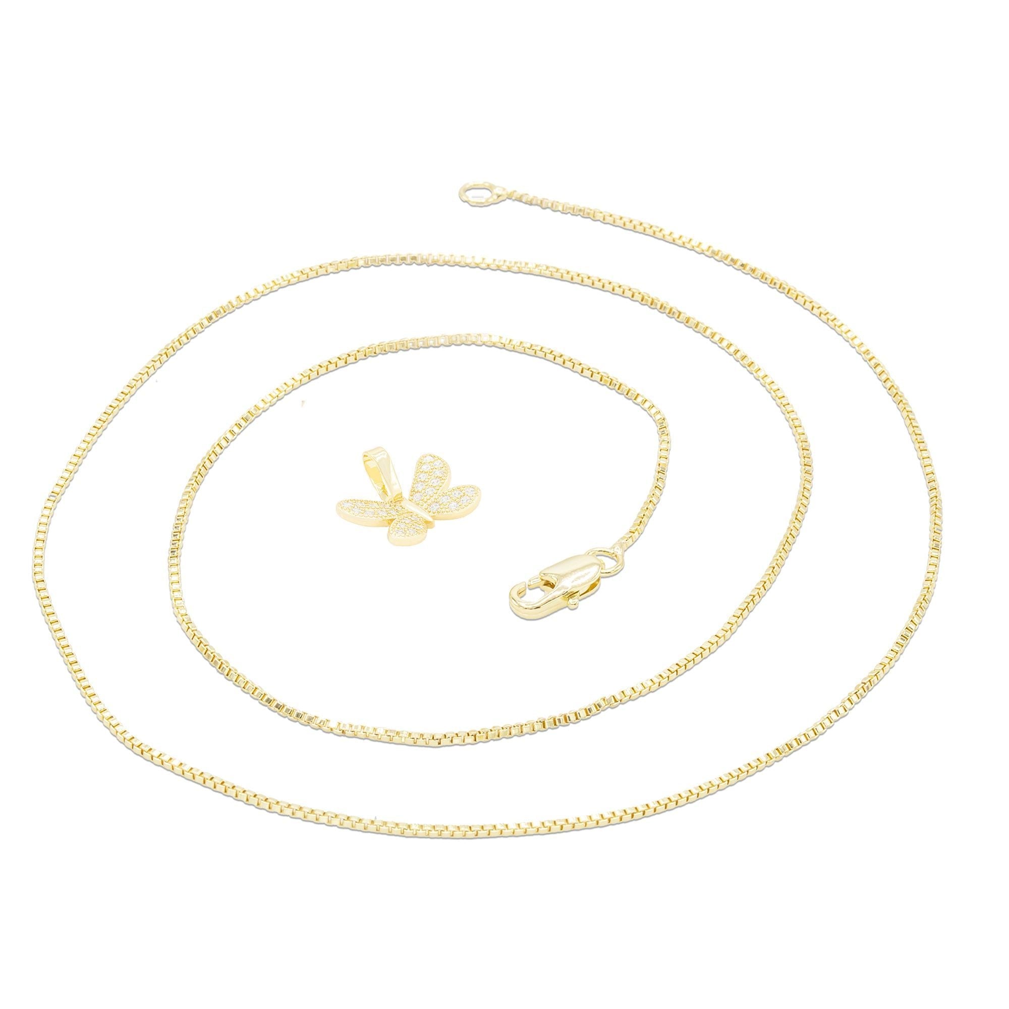 Morning Butterfly Cubic Zirconia Pendant With Necklace Set 14K Gold Filled