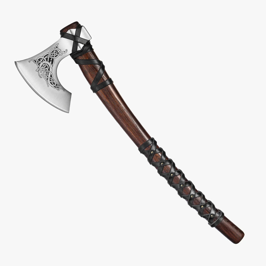 Handmade Norse axe ''Njord" with gently leather wrap