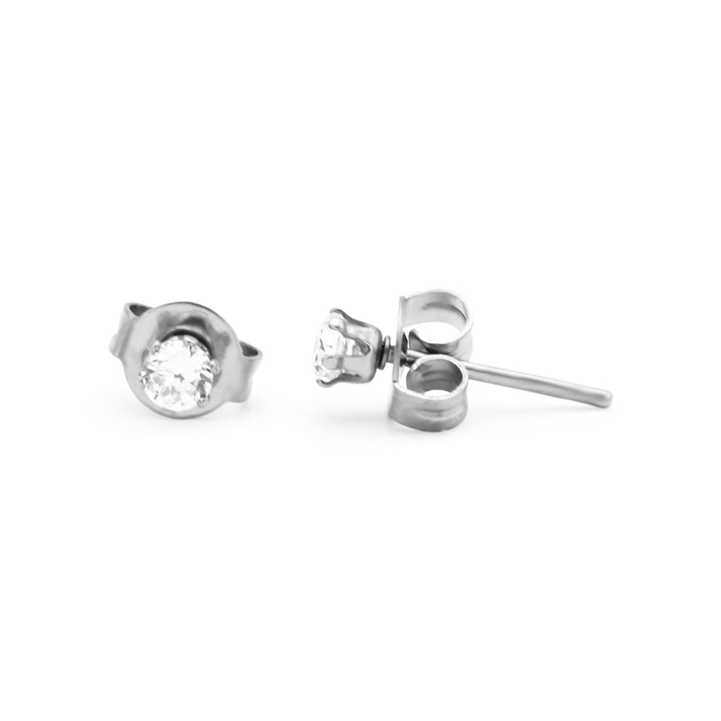 Cubic Zirconia Round Stud Earrings Stainless Steel Silver Jewelry Men Women