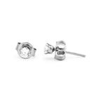 Cubic Zirconia Round Stud Earrings Stainless Steel Silver Jewelry Men Women