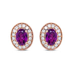 14K Rose Gold 7x5mm Oval Cut Garnet and 3/8 Cttw Round Diamond Halo Stud Earrings (G-H Color, SI1-SI2 Clarity)