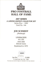 Joe Schmidt HOF Autographed Goal Line Art GLAC Postcard Detroit Lions JSA