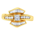 14K Yellow Gold 1.0 Cttw Princess Diamond Geometric Cocktail Ring