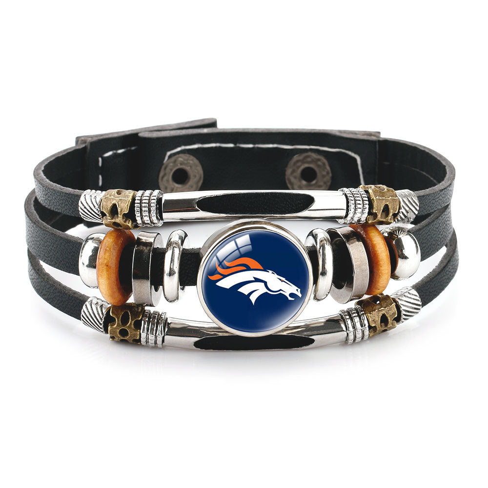 Leather Sports Team Logo Bracelet – Adjustable Fans Wristband Gift for Game Day & Holidays