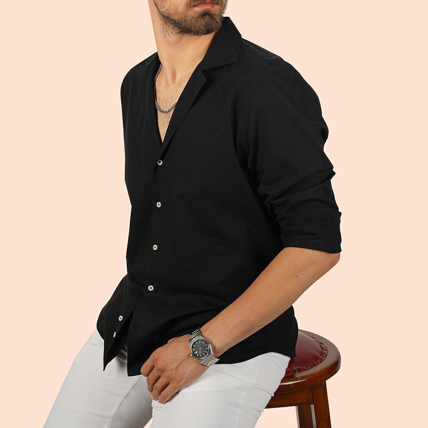 Textured Weave Button-Up Shirt // Black