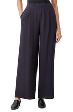 Eileen Fisher High Waist Pleated Wide Leg Silk Pants in Nocturne, Size X-Small