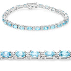 8.84 Carat Genuine Blue Zircon and Topaz White .925 Sterling Silver Bracelet