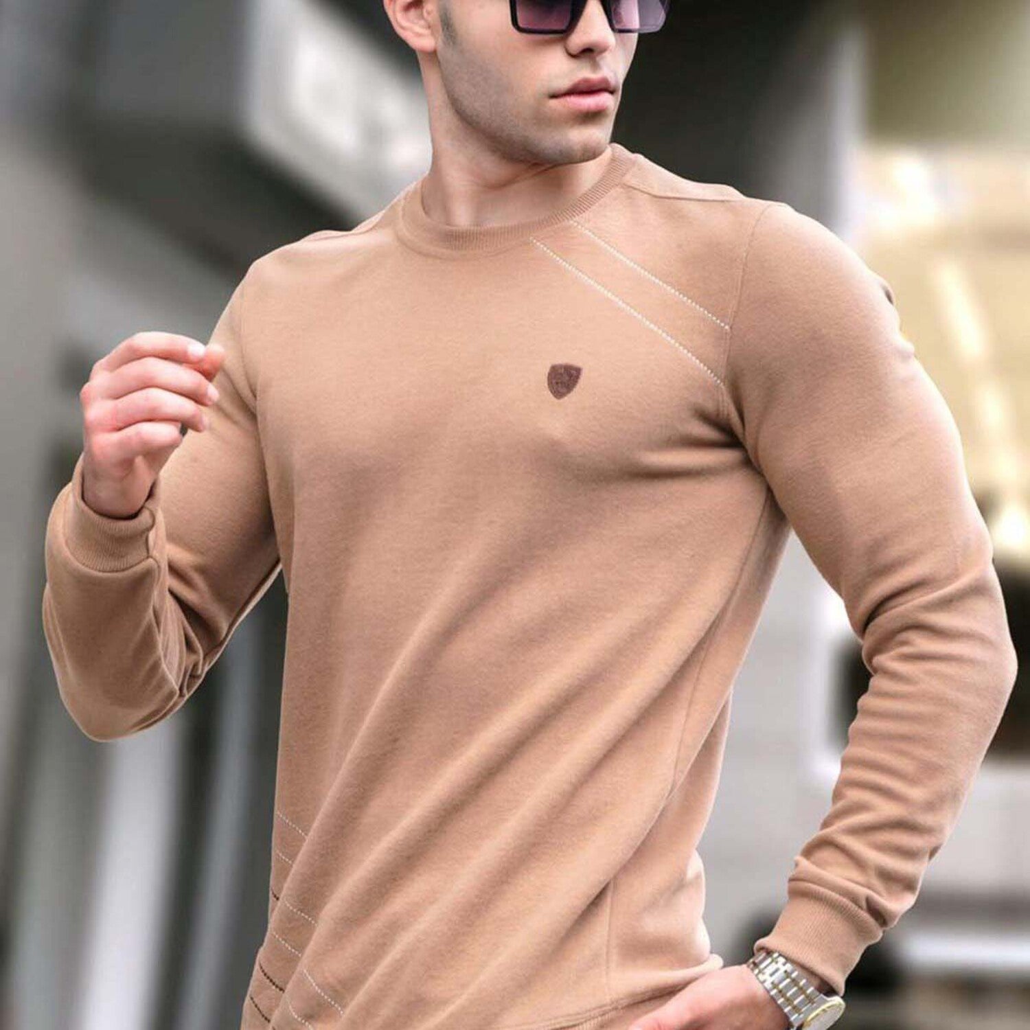 Crewneck w/ Knitted Details Sweater //Beige