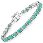 6.96 Carat Genuine Emerald and White Topaz .925 Sterling Silver Bracelet