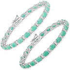 10.47 Carat Genuine Emerald and White Topaz .925 Sterling Silver Bracelet