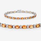 16.73 Carat Genuine Orange Sapphire and White Diamond 14K White Gold Bracelet