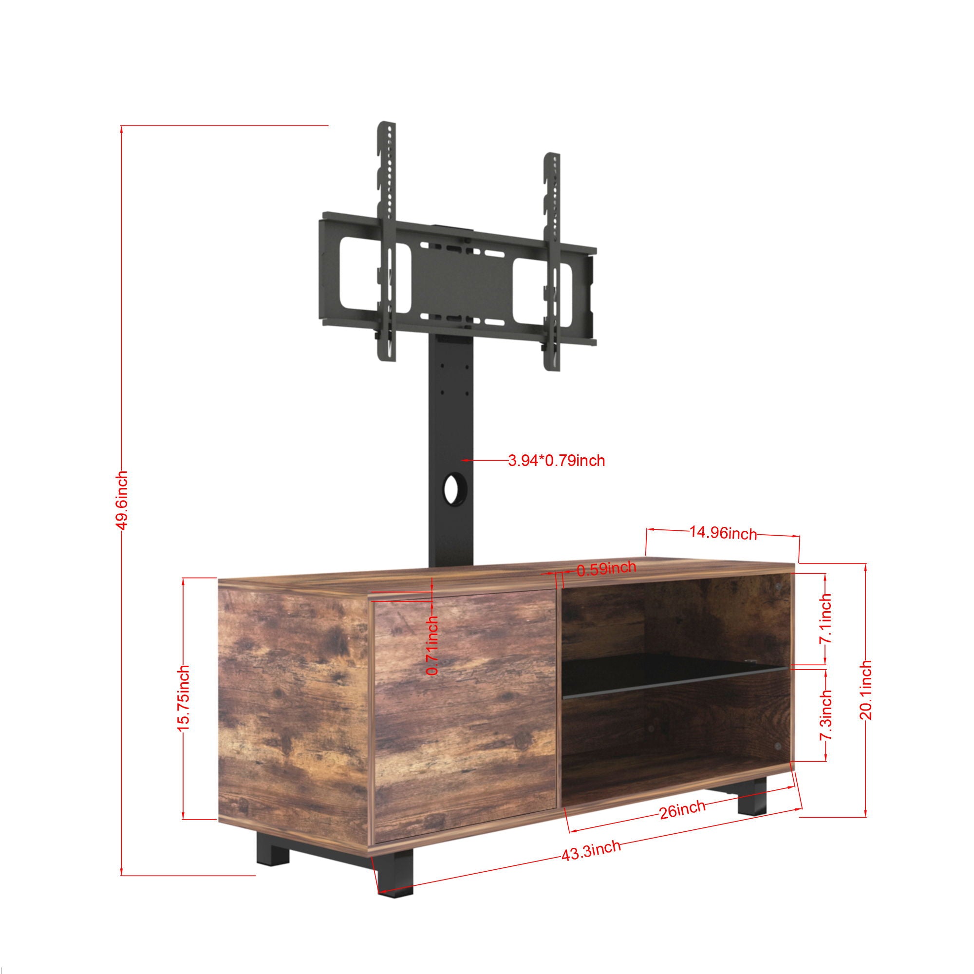 Rustic Brown TV Console With Push-To-Open Storage Cabinet For TV