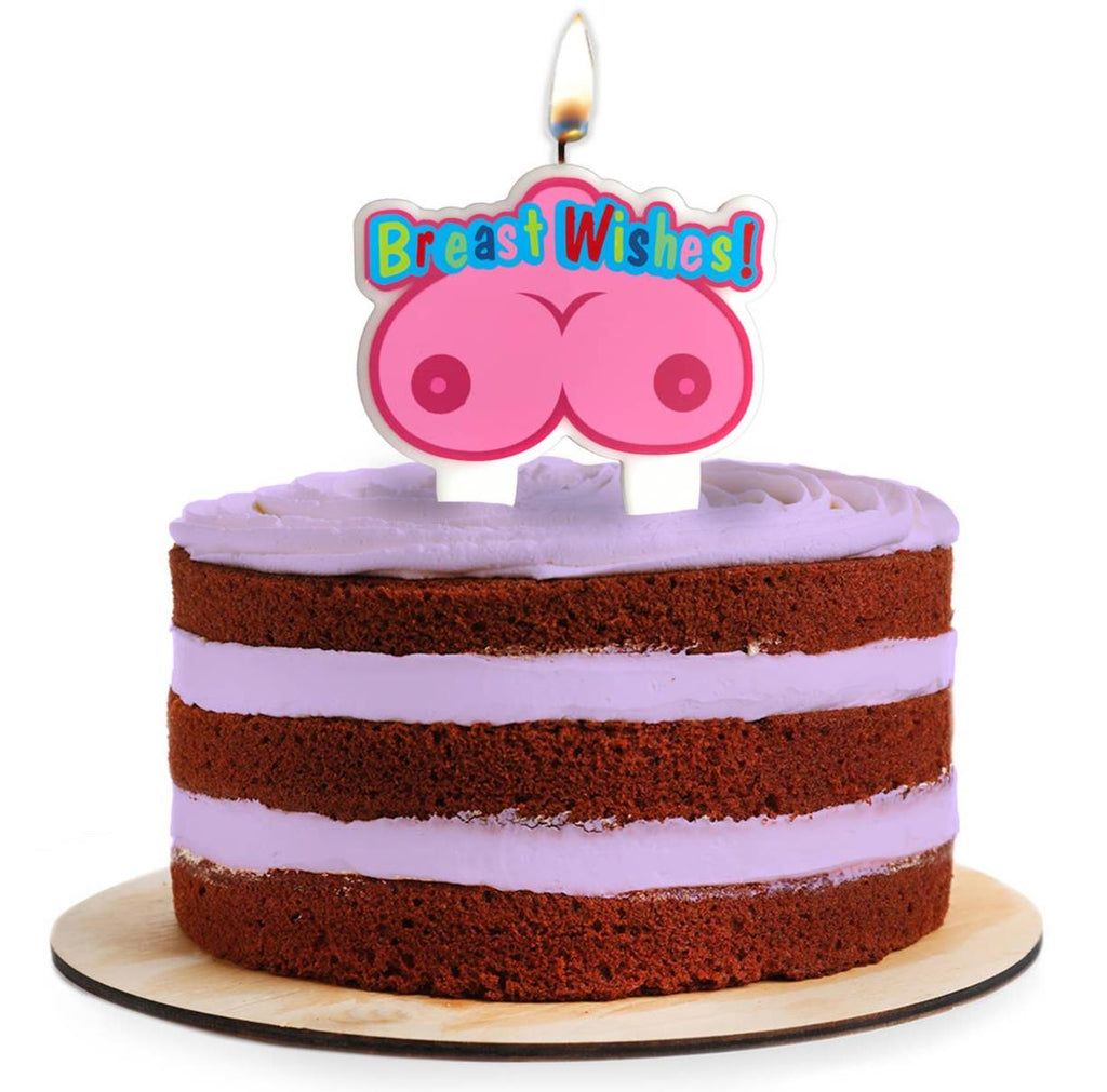 "Breast Wishes" Funny Boobs Boobie Birthday Candle Cake Topper – Party Gag Gift