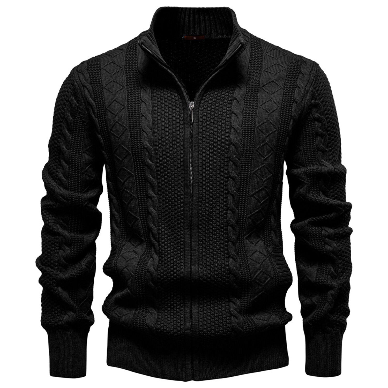 Zip-Up Cableknit Sweater // Black